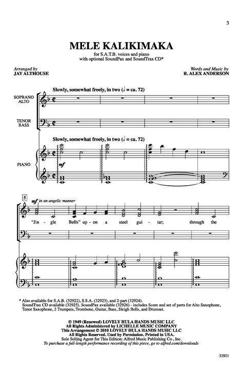 Mele Kalikimaka (SATB ) arr. Jay Althouse | Mele kalikimaka, Sheet ...