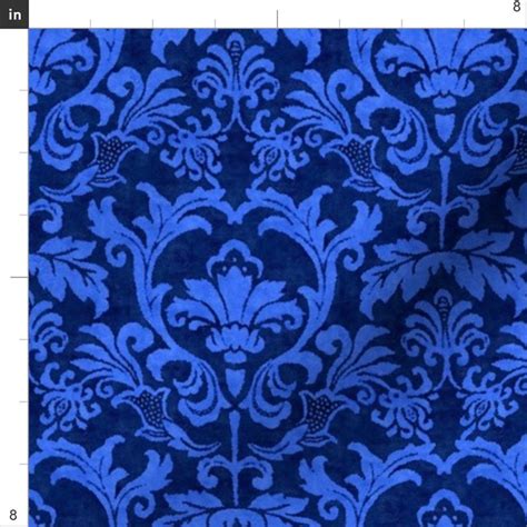 Blue Damask Fabric Blue Damask Smaller Scale by - Etsy