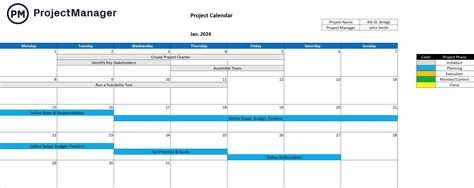 Project Calendar Template for Excel (Free Download)