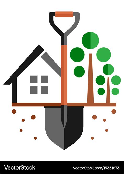 Garden symbol with home and shovel on ground Vector Image