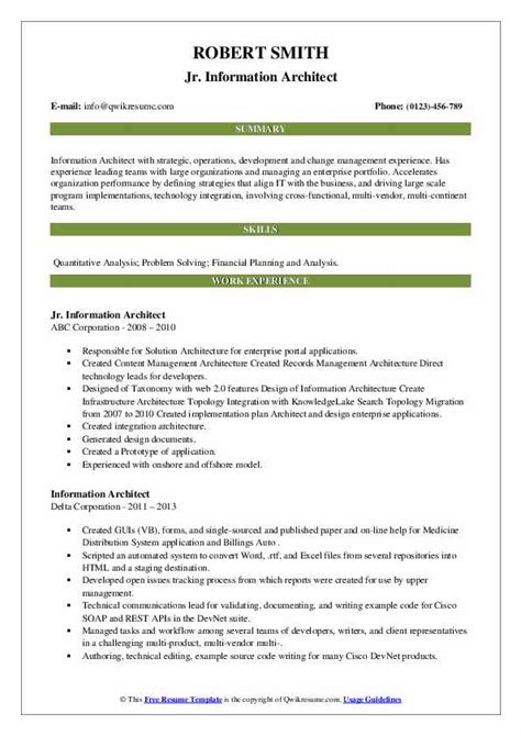 Information Architect Resume Samples | QwikResume