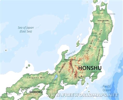 Honshu Physical Map