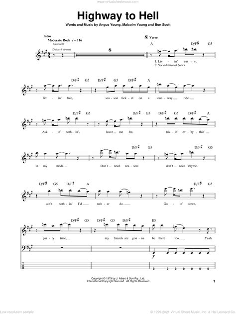 Highway To Hell sheet music for bass (tablature) (bass guitar)