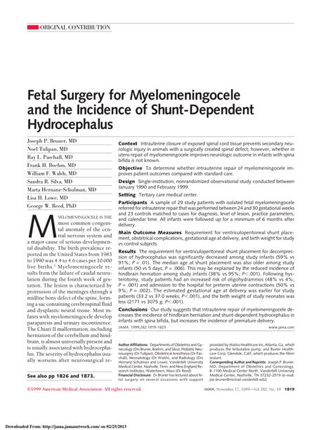 (PDF) Fetal Surgery for Myelomeningocele and the Incidence of Shunt ...