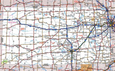 Large detailed roads and highways map of Kansas state with all cities ...