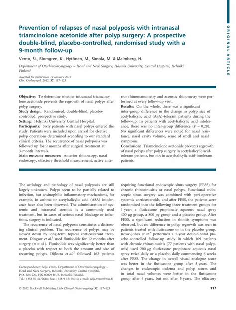 (PDF) Prevention of relapses of nasal polyposis with intranasal ...