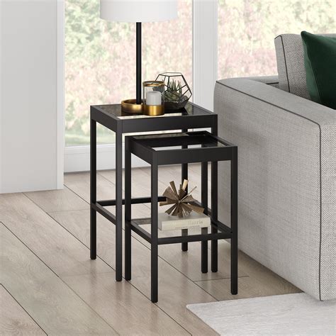 Evelyn&Zoe Modern Nested Side Table Set with Glass Top and Shelf ...