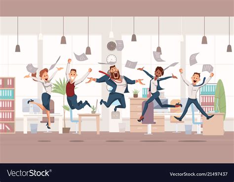 Happy office workers jumping Royalty Free Vector Image