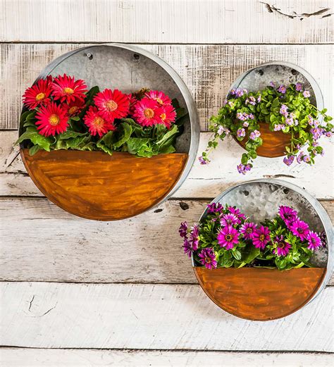 Galvanized Metal Round Wall Planter | Wind and Weather