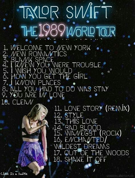 Taylor Swift 1989 World Tour Setlist edit | Taylor swift, Taylor swift ...