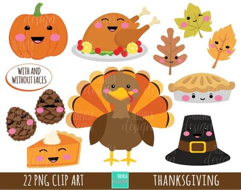 THANKSGIVING clipart commercial use turkey clipart kawaii | Etsy