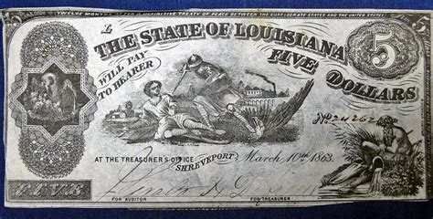 Sold at Auction: 1863 Confederate $5 Dollar Bill State of Louisiana