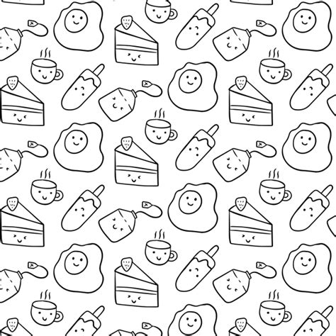 Cute Kawaii Food Doodle Pattern Background, Wallpaper, Illustration ...