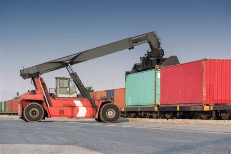 Forklift moving containers stock photo. Image of forklifttruck - 68265002