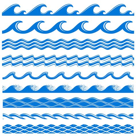 Sea water waves vector seamless borders set By Microvector | TheHungryJPEG