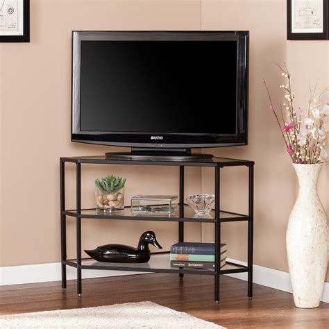 Southern Enterprises Niles Metal / Glass Corner TV Stand - Black ...