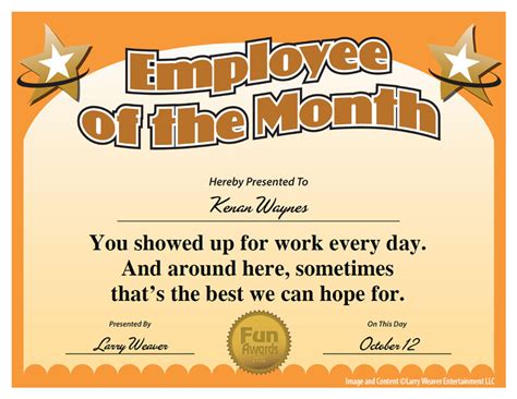 Funny Employee Awards | Humorous Award Certificates for Employees ...