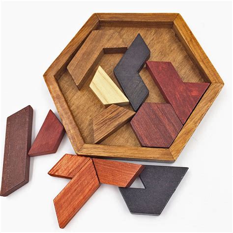 Children Wooden Toys Hexagon Puzzle Geometric Abnormity Shape Puzzle ...