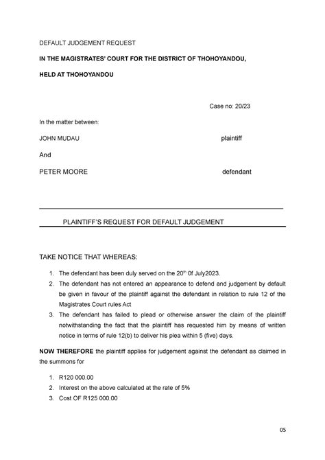 Civil Procedure Assignment - DEFAULT JUDGEMENT REQUEST IN THE ...