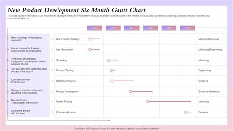 New Product Development Six Month Gantt Chart PPT PowerPoint