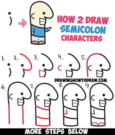 How to Draw Cute Cartoon Characters from Semicolons – Easy Step by Step ...