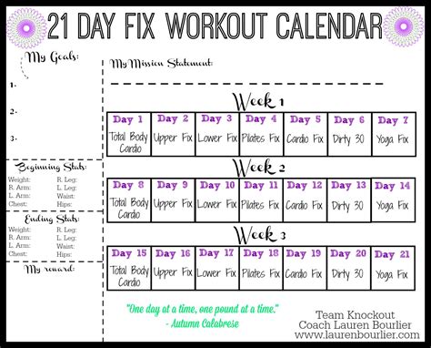 21 Day Fix workout calendar - Lauren Bourlier | 21 day fix workouts, 21 ...