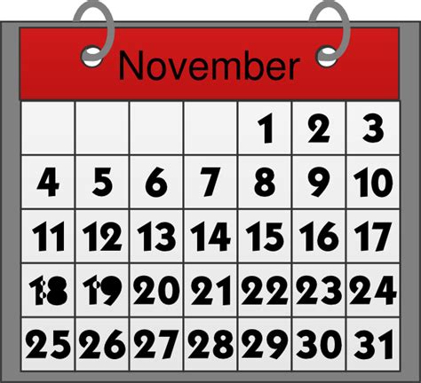 November Calendar Clip Art at Clker.com - vector clip art online ...