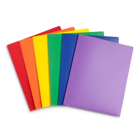 Plastic Two-Pocket Folders with Reinforced Corners, Assorted Colors, 6 ...