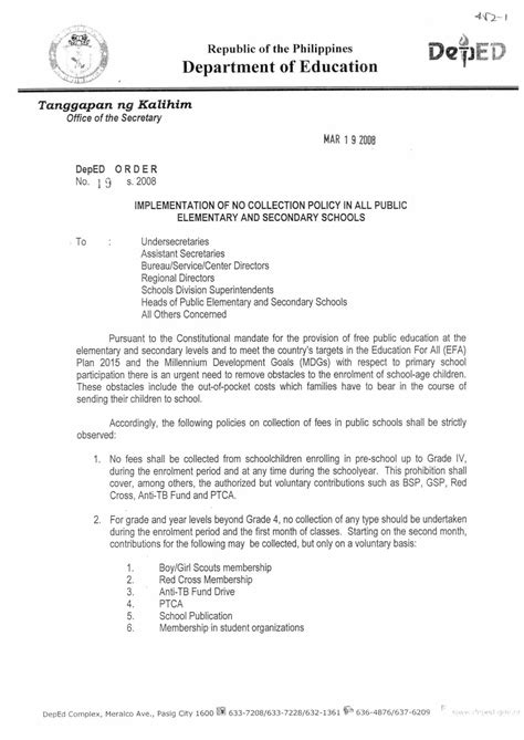 DepEd Order on No Collection Policy in All Public Schools - TeacherPH