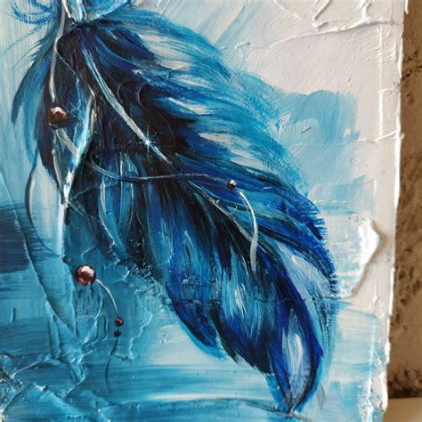 Feather Painting Original Acrylic Feather Wall Art Above Bed | Etsy