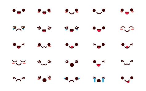 Emojis kawaii chibi vector set. Emoticon cute cartoon in happy face ...