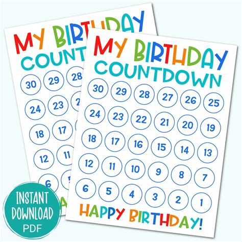 Birthday Countdown Printable for Kids Birthday Advent Calendar for Kids ...