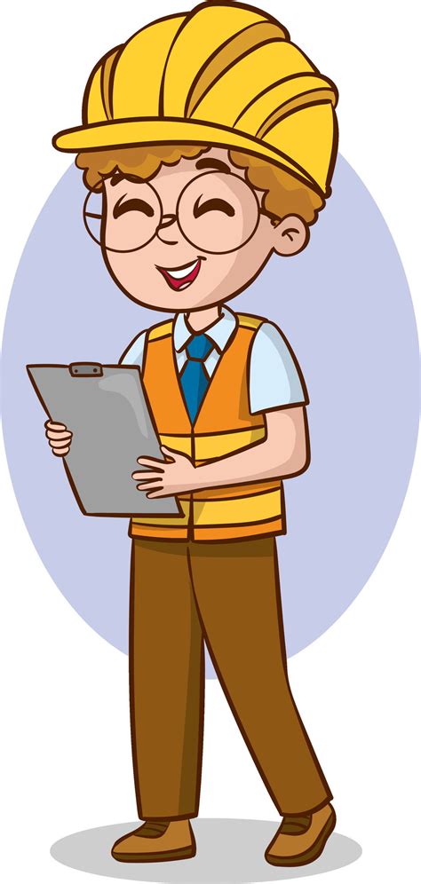 Cartoon engineer kid holding a clipboard and smiling. Vector ...