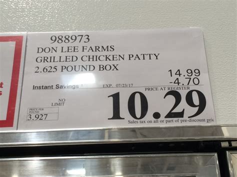 Costco-988973-DON-LEE-Farms-Grilled-Chicken-Patty-tag – CostcoChaser