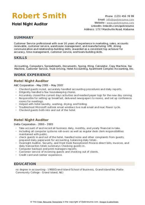 Night Auditor Resume Sample