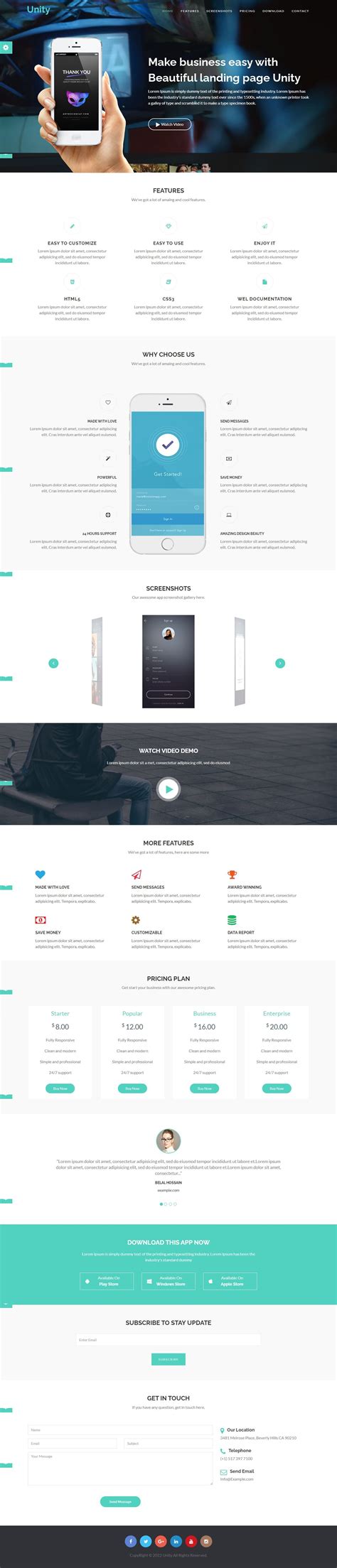 Unity - Responsive App Landing Page Template by Themeplaza | Codester