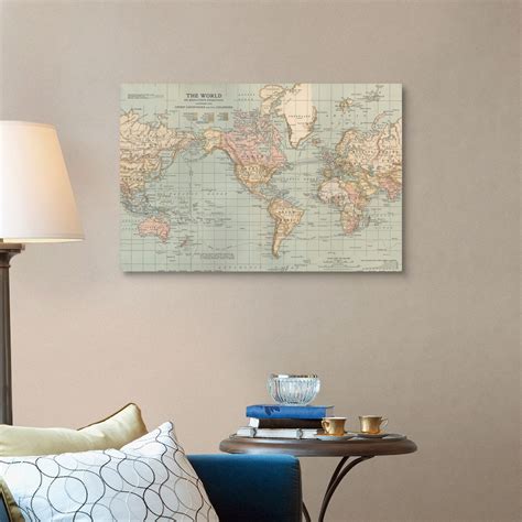 The World - Vintage Map Canvas Art Print | eBay