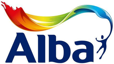 the alba logo is shown in blue, red, and green with an image of a woman ...