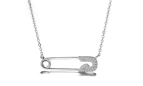 Sterling Silver Safety Pin Pendant Necklace Made w/ Swarovski Crystals ...