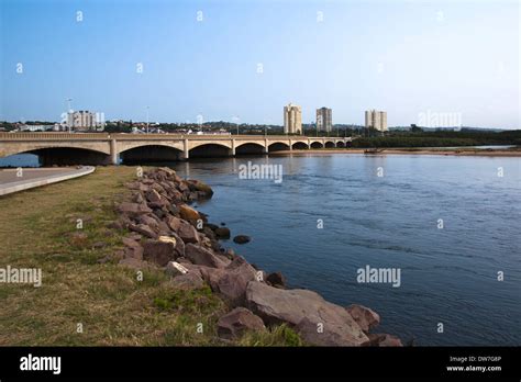 Traffic bridge over mouth of Umgeni river at blue lagoon, Durban South ...