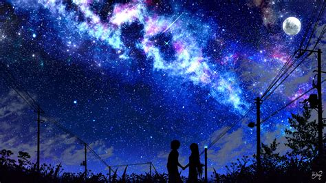 silhouette, night, starry sky, art, dark, 4k HD Wallpaper