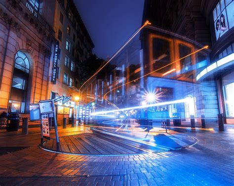 Long Exposure of San Francisco Cable Car - Market St. and Powell St ...