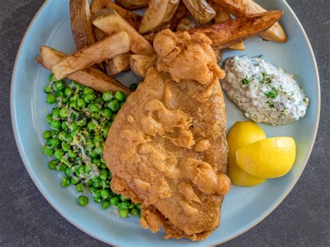 FISH & CHIPS with fancy peas and yoghurt tartar sauce - Stephen La Rosa