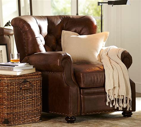 Lansing Tufted Leather Recliner | Pottery Barn