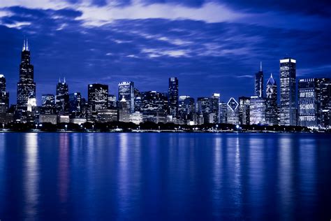 Chicago Skyline At Night Free Stock Photo - Public Domain Pictures