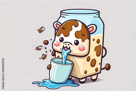 Cute Cow Drinking Milk Cartoon 2D Illustrated Icon Illustration Animal ...