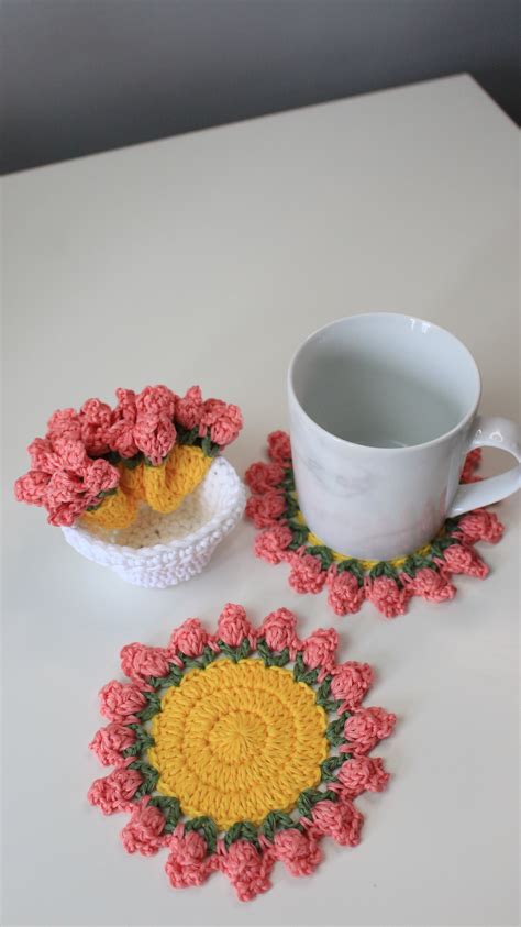 Crochet Flower Pot Coaster Set Written Pattern, crochet plant pot coas ...