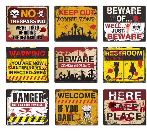 Halloween Decorations 9 Pack Beware Signs Halloween Signs Haunted House ...