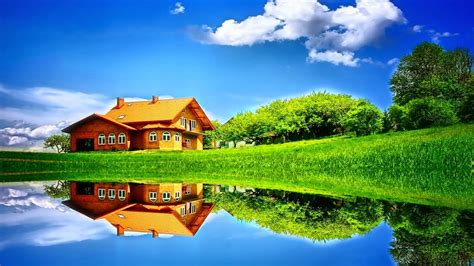 Nature Desktop Wallpaper - House Reflection in Water