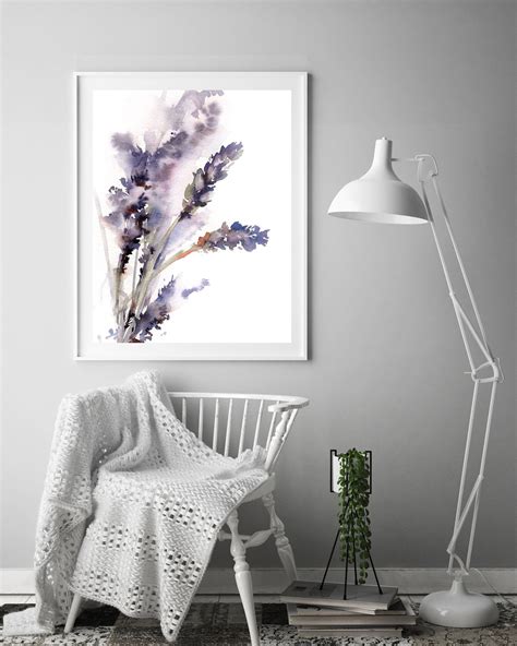 Lavender art print flowers botanical painting art lavender | Etsy